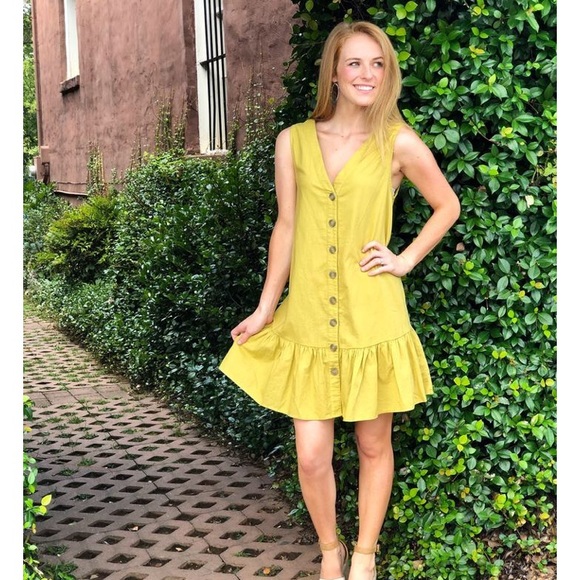 NWOT mustard button up dress - Picture 3 of 8